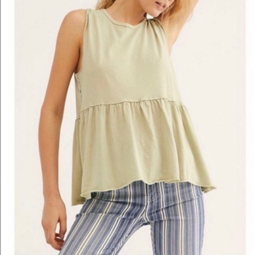 Free People Anytime Tank XS Peplum Hem Matcha Green Shirt Top NWT